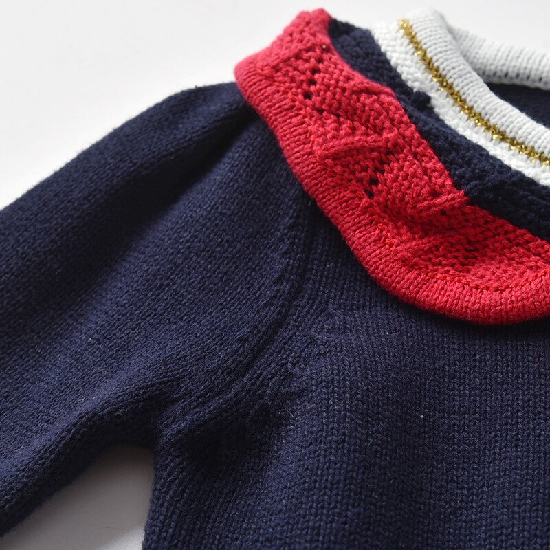 Jesienne i zimowe nowe dziewczynek sweter czerwona i biała lalka kołnierz z długimi rękawami bawełniany sweter z dzianiny koreańnarty sweter ubrania