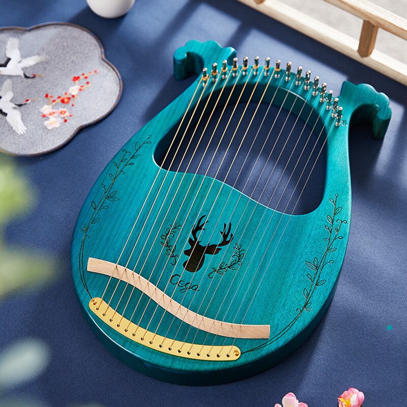 16-String Wooden Lyre with Tuning Wrench Solid Wood Stringed Instruments Mini Harp Musical Instrument Music Maker Toys