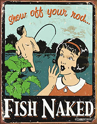 Entreprises désespérées Schonberg-poisson nu montrez vos Bobbers plaque en étain, 12.5 "l x 16" H: Vintage