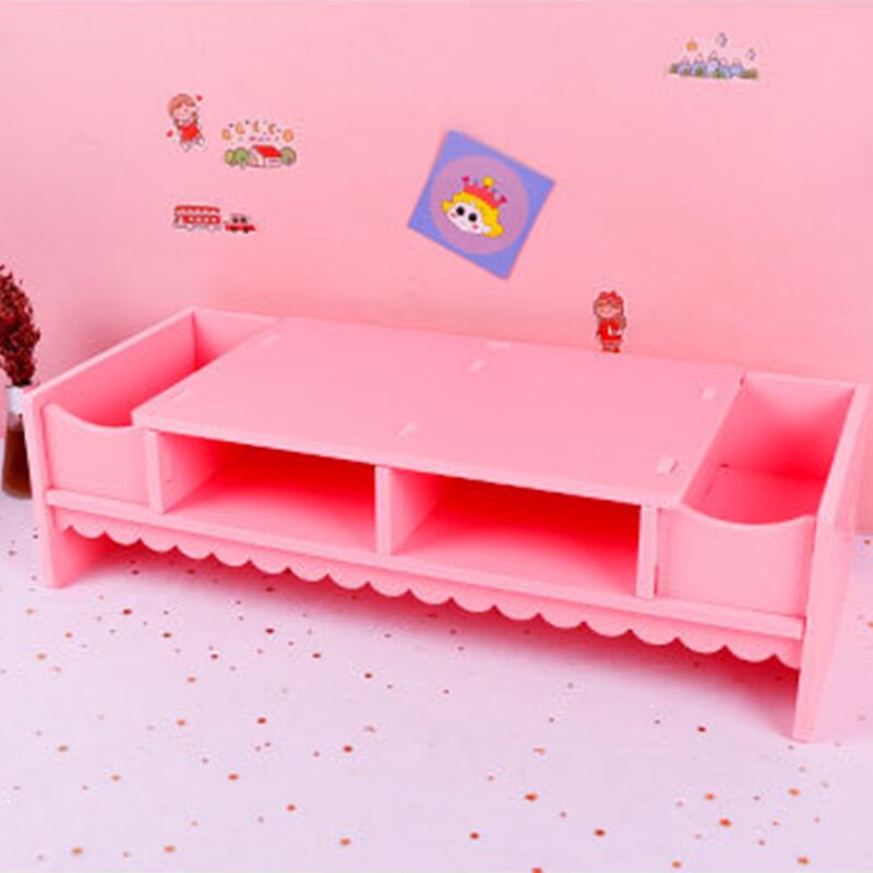 50*20cm Cute Pink Monitor Stand Desktop Storage Wood Bracket Notebook Desktop Computer Monitor Increase Rack Office Supplies: pink