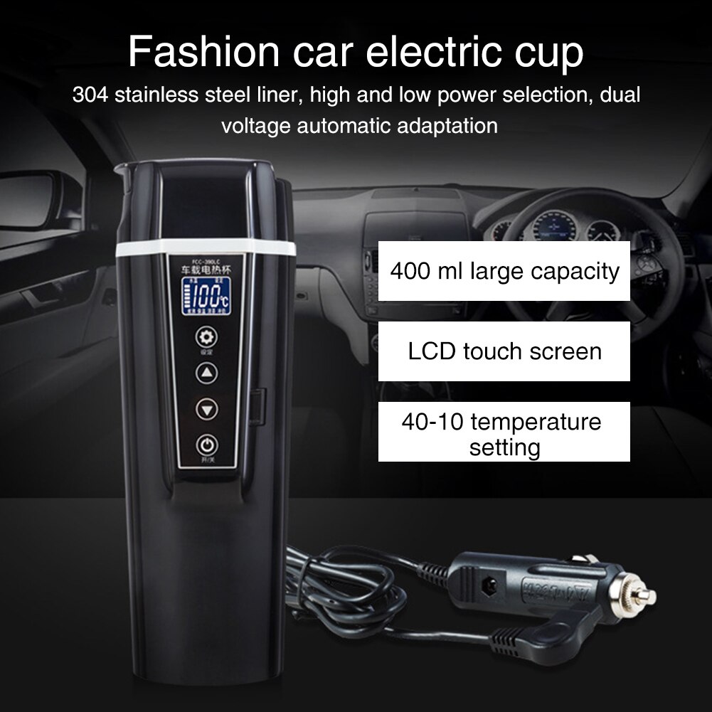 400ml kogende vand kedel universal bil varme kop touch kontrol rejse 12v 24v bærbar temperatur display kaffe elektrisk
