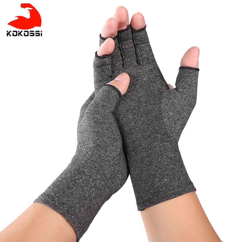 Kokossi 1 par kompression gigt handsker premium gigt led ledsmerter hånd handsker terapi åbne fingre handsker: Grå 1 / L