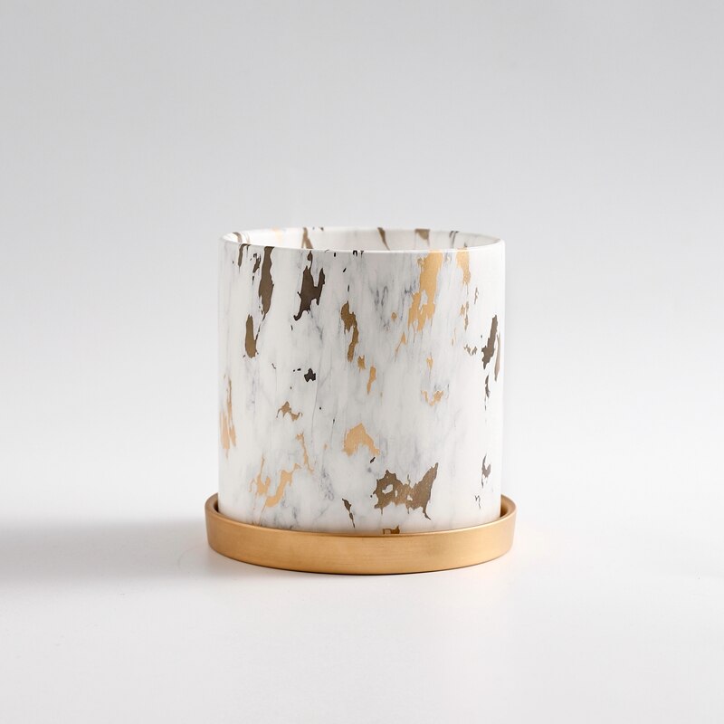 Nordic Keramische Bloempot Gemarmerd Succulent Bloempot Met Lade Desktop Decoratie Thuis Tuin Decoratie: B / M