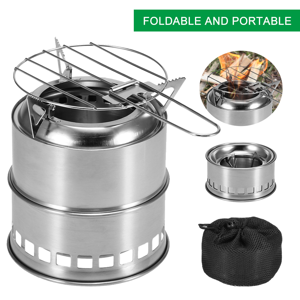 Poêle à bois pliant, cuisine en plein air, brûleur à bois avec plateau à alcool et filet de gril, réchaud de Camping pour barbecue, pique-nique, randonnée