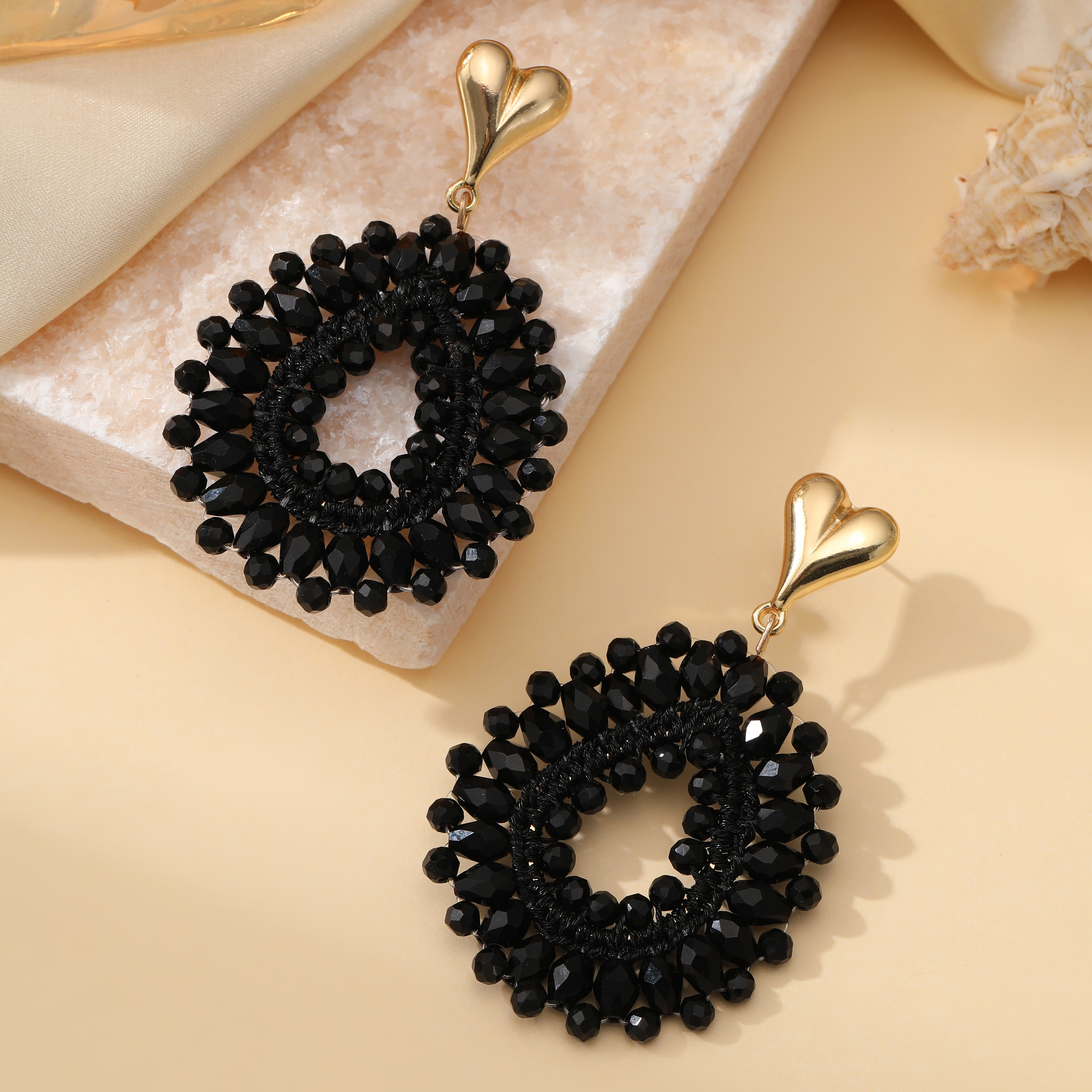 INKDEW-pendientes de gota de agua bohemios para mujer, aretes grandes y largos hechos a mano, cuentas facetadas de cristal, joyería de EA152: Verde oscuro