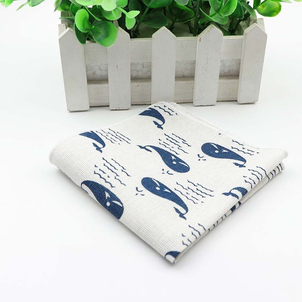 Mannen Vintage Stijl Vlas Linnen Zakdoek Egel Boot Beer Walvis Pocket Plein Zakdoeken Handdoek Toevallige: 11