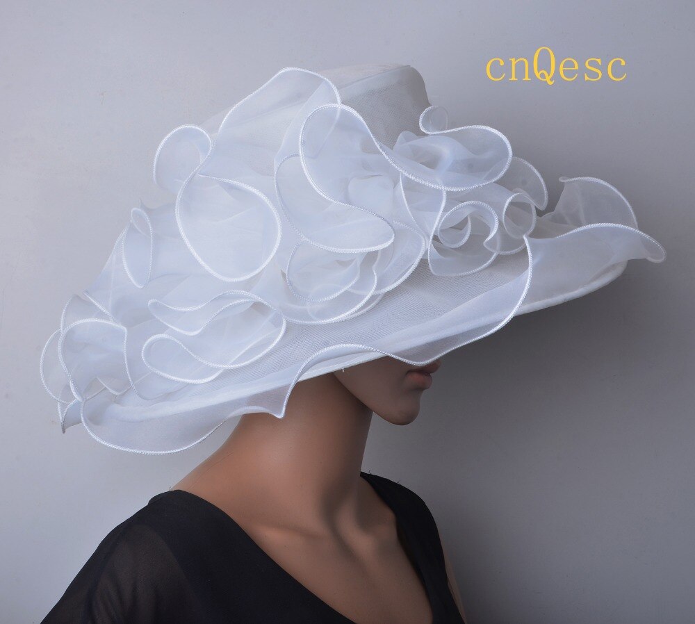 Lime green Wide brim Crystal organza hats church for kentucky derby wedding women's hat races: CREAM