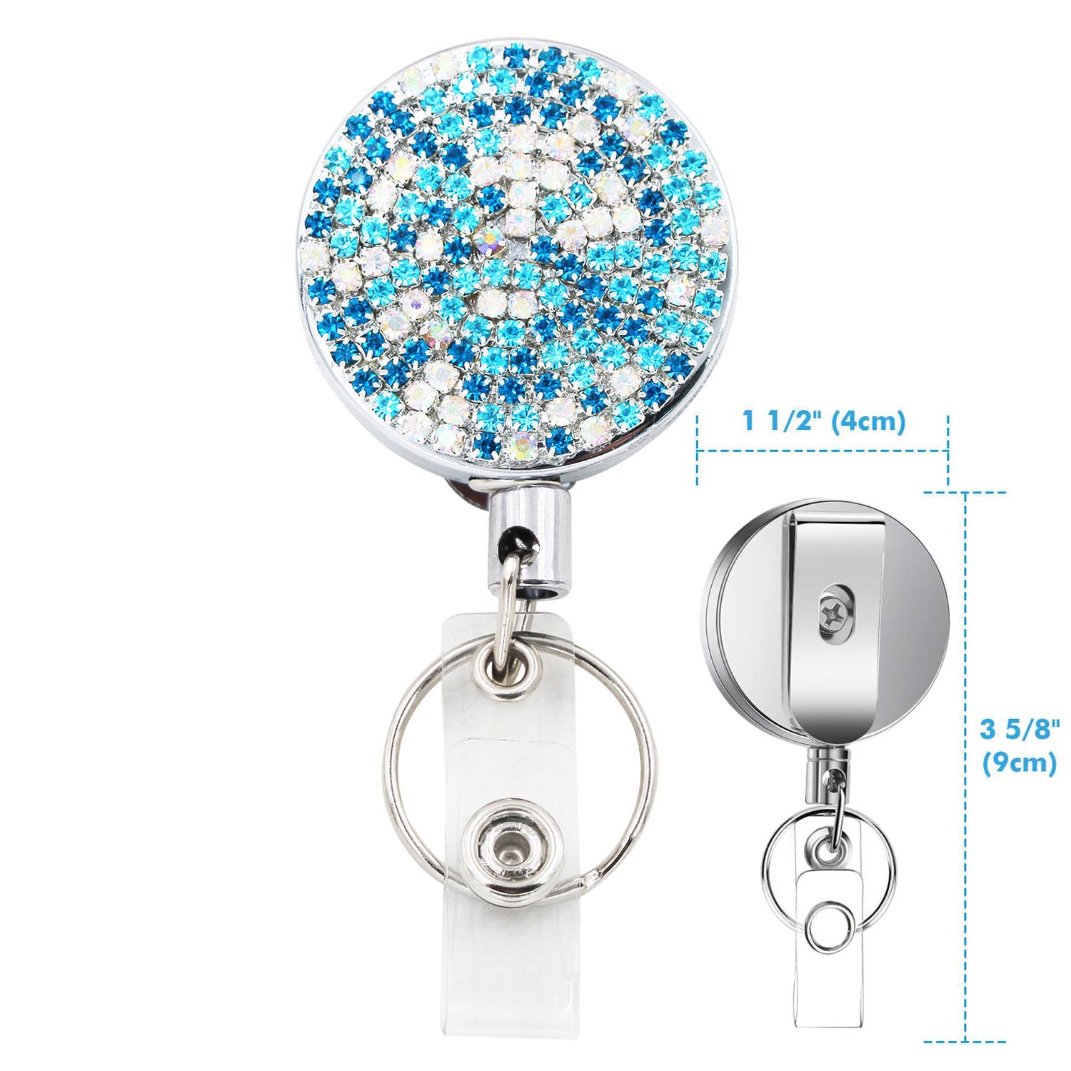 Idclip 1 kpl bling sisäänvedettävä rintanappikela avain henkilökorttipidike id vyöpidike sisäänvedettävä rintanappipidike: K64
