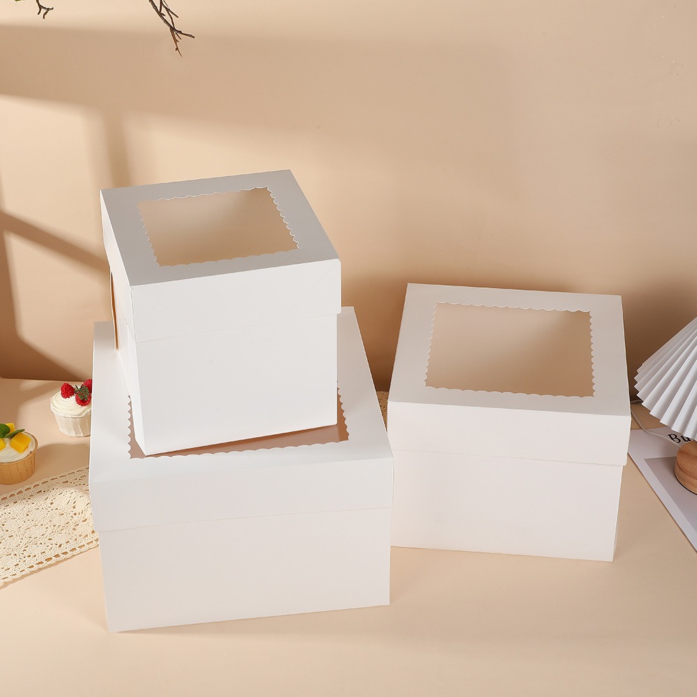 10pcs Multifunctional Square Disposable Cake Packaging Box with Window White Pastry Box DIY Cake Container Party