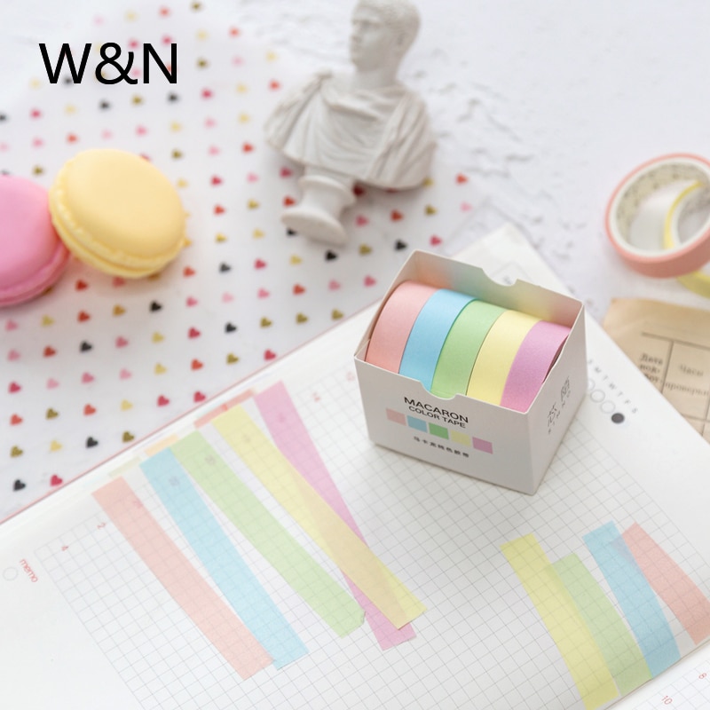 5pcs/lot Cute Solid Color Washi Tape Set Scrapbooking Decorative Adhesive Tapes Paper Japanese Stationery School Kawaii Sticker