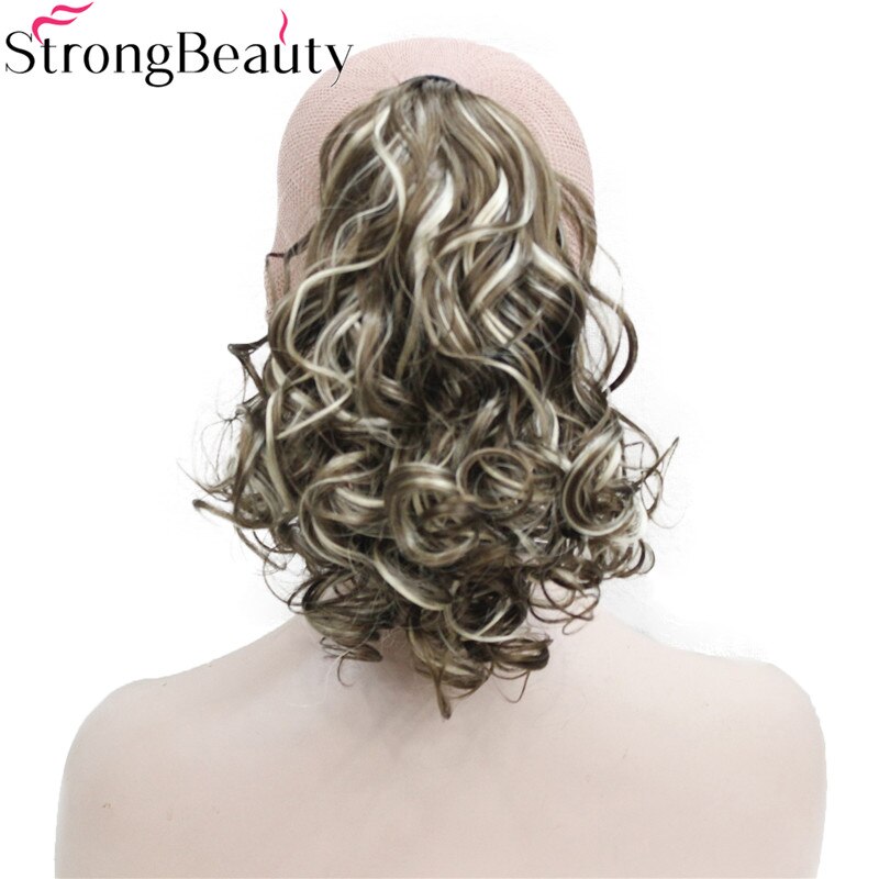 Coleta de pelo rizado, extensión de cabello medio largo sintético de belleza fuerte