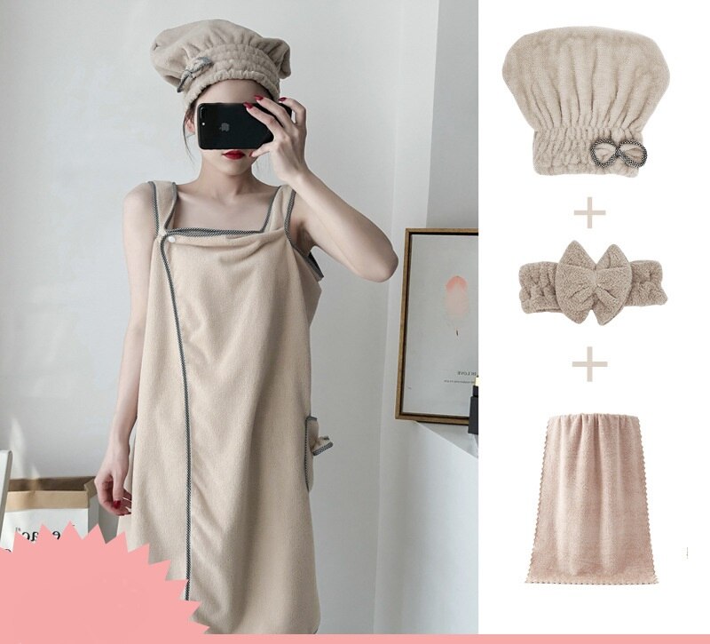 4 pièces/ensemble absorbant serviette enroulée corail polaire chemise de nuit jupe soutien-gorge serviette de bain microfibre serviette dame bonnet de douche bandeau ensemble adultes