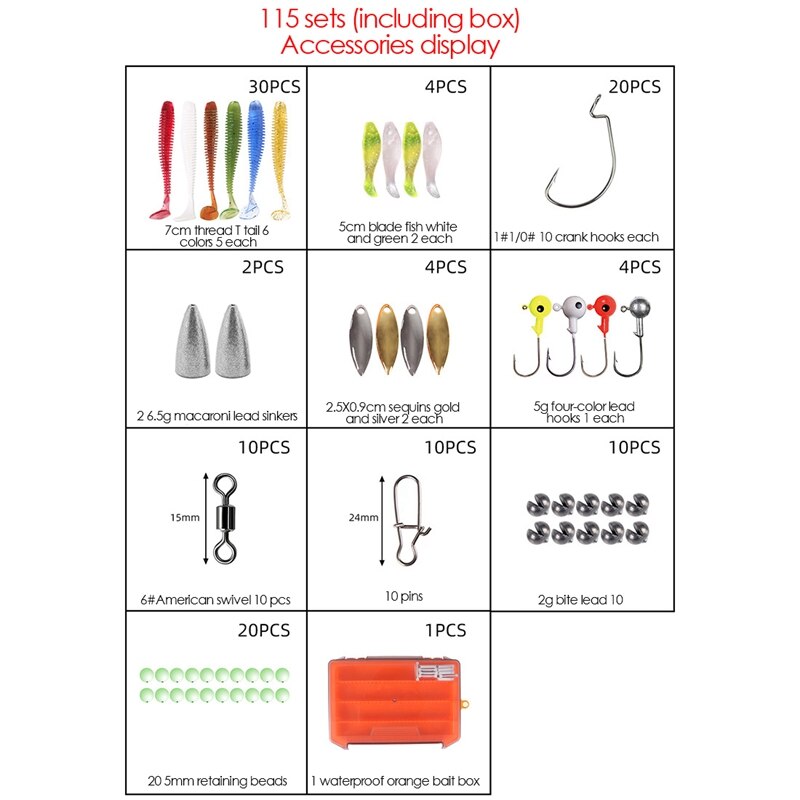 Artificial Fishing Lure Soft Lure Set Mixed Universal Assorted Fishing Baits for Saltwater and Freshwater with Tackle