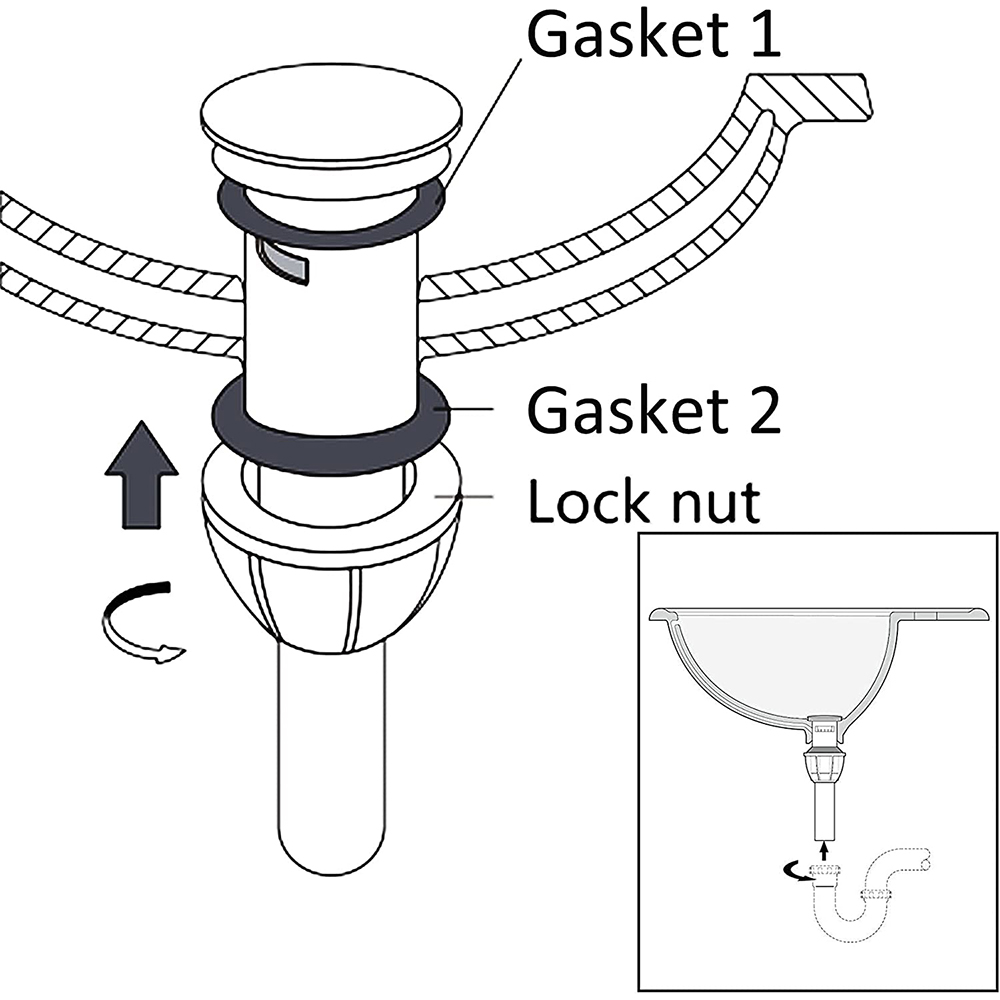 Pop Up Drain Stopper with Overflow, Push and Seal Pop Up Drain Stopper for Faucet Vessel, Bathroom Sink Drain Assembly