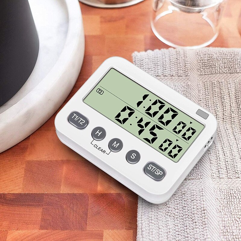 Dual Timer with 3-Level Adjustable Alarm Volume&amp;ON/OFF Switch Digital Kitchen Count Down/Up Stopwatch Timer for Cooking