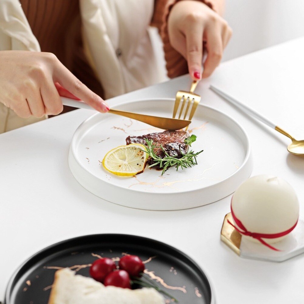 Piatto di Ceramica Forno a Microonde E Lavastoviglie 6 Pollici Piatto di Bistecca Insalata di Pannello Piatti Porcellana impostato Stile Europeo Marmo Piatto