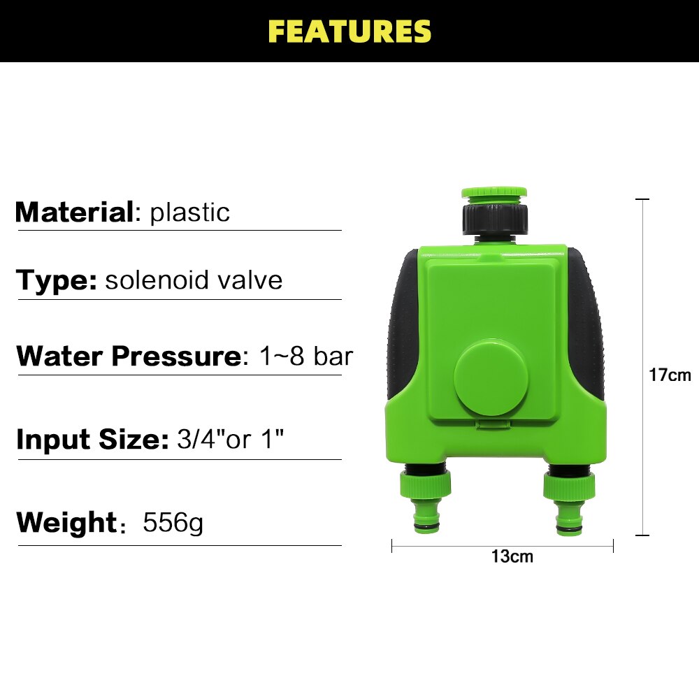 Dual 2-Outlet Automatic Watering Timer Digital Electronic Solenoid Valve Sprinkler Timer Waterproof Controller System