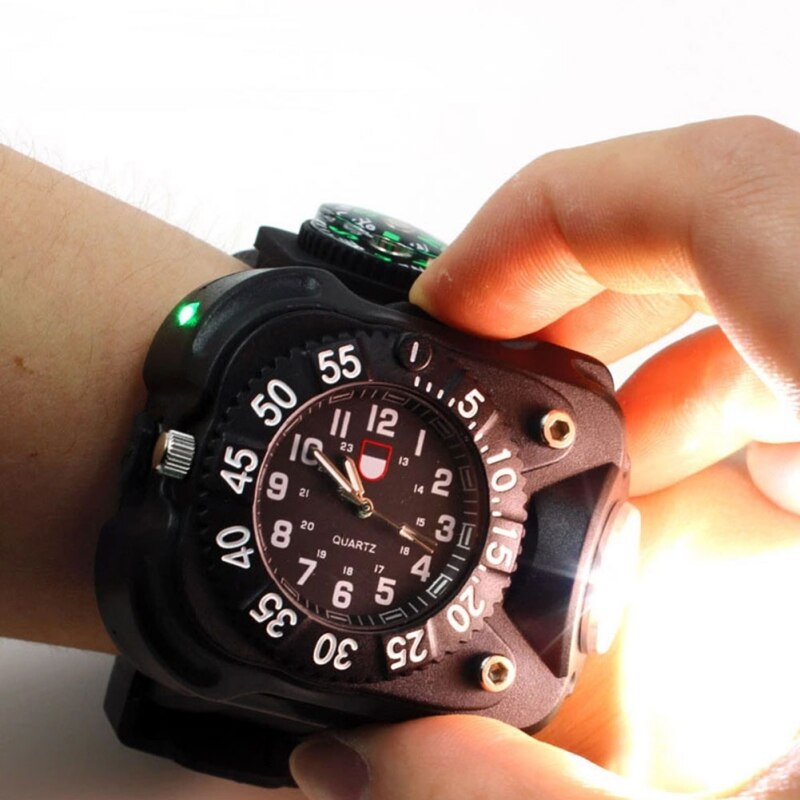 Wrist Light LED 200 Lumen Bright IPX7 Waterproof USB Rechargeable Watch Flashlight Torch Lights For Car