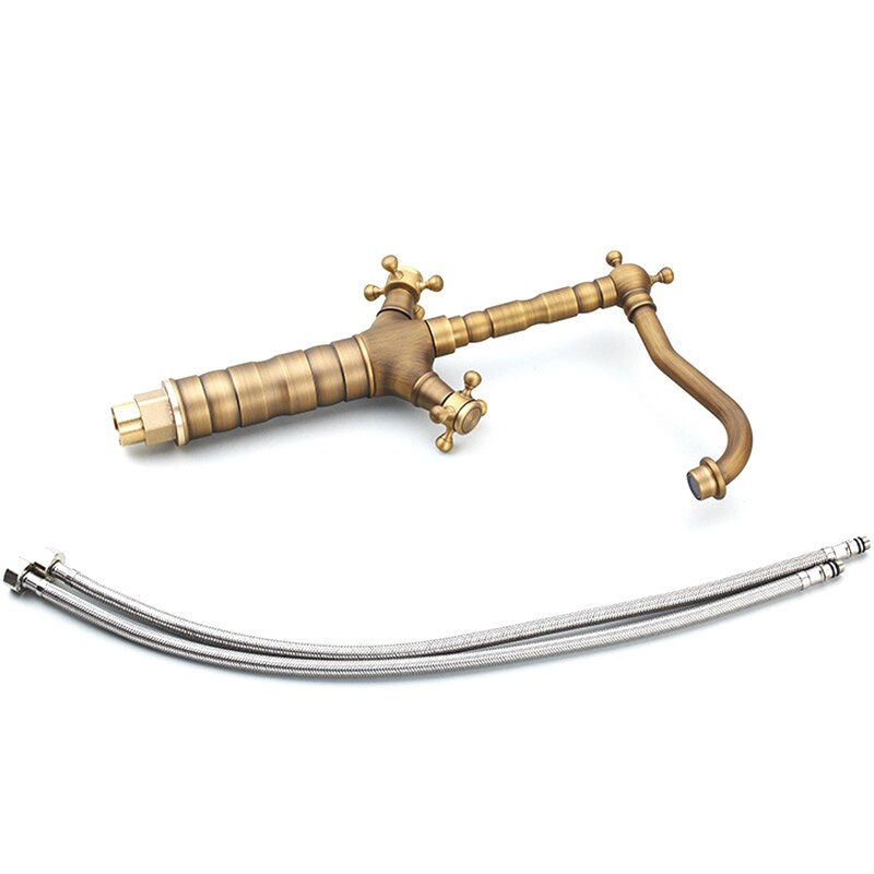 Antique Faucet Bronze Bronze Double Handle Rotating Spray Faucet Bathroom Faucet Retro Style Brass High Basin Faucet: Default Title