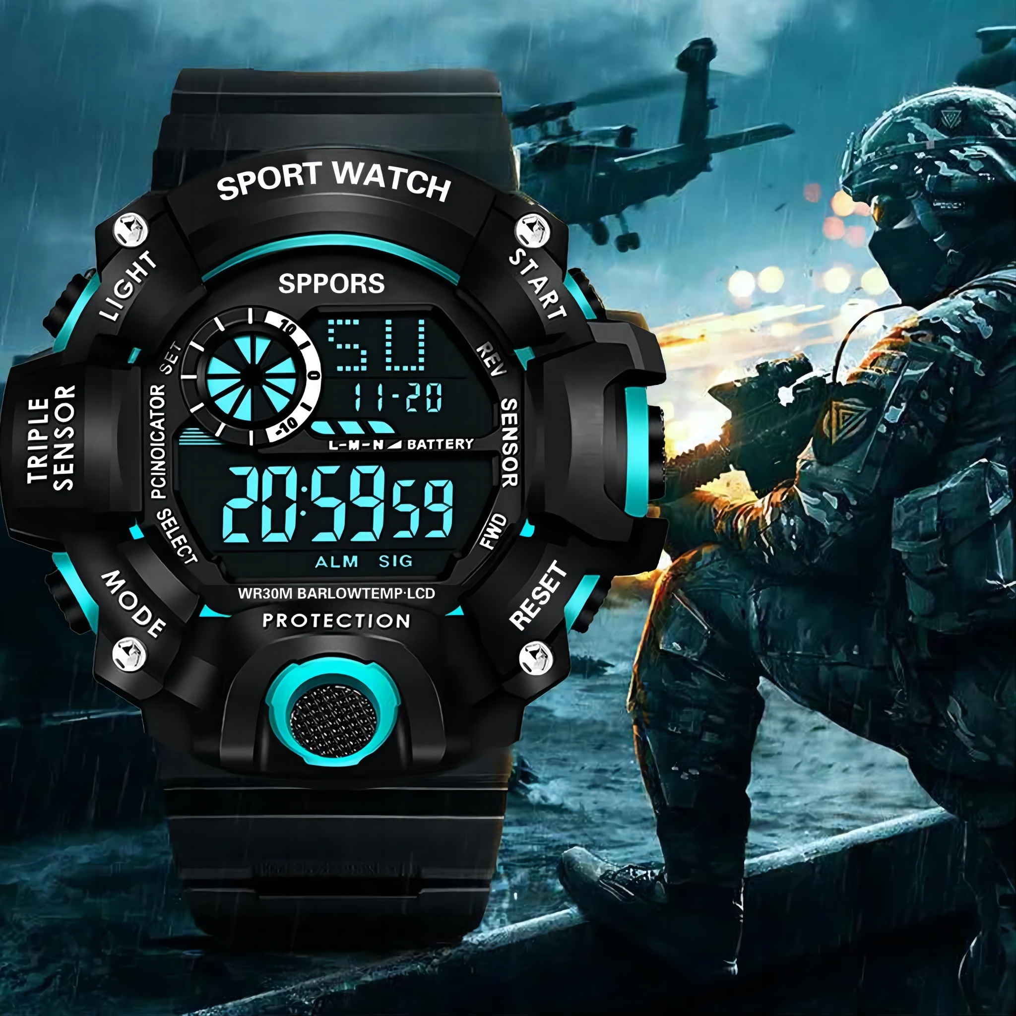 Yikaze y73 relógio masculino digital esportivo eletrônico relógio de pulso grande mostrador multifuncional à prova d'água alarme luminoso pulseira masculina