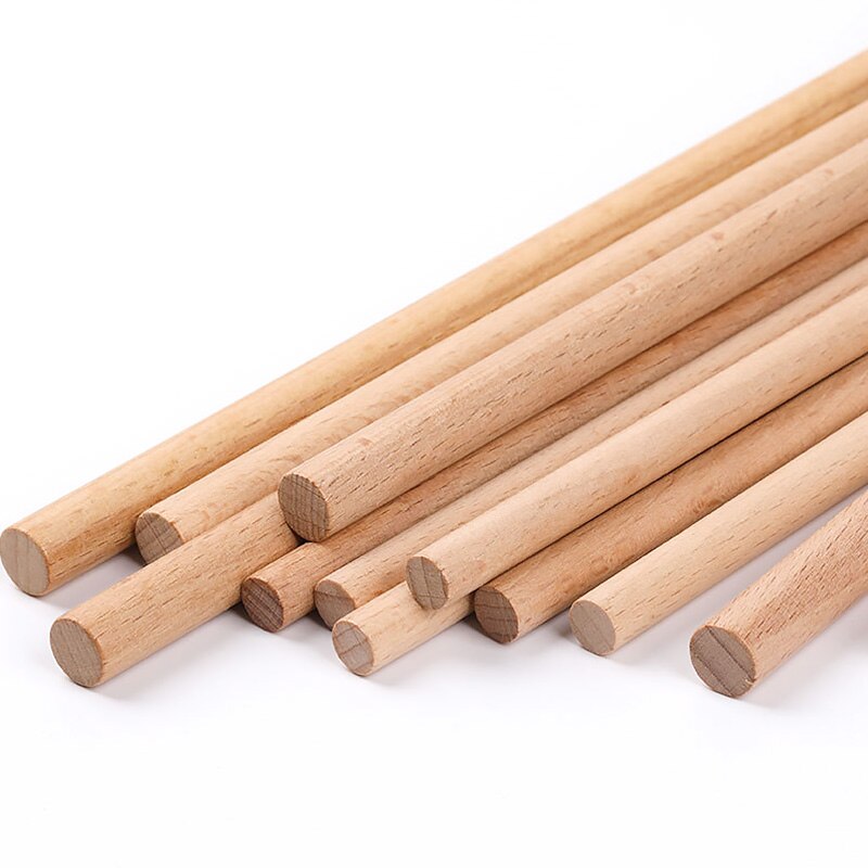 Varillas de espiga de madera Natural sin terminar, palos de madera maciza para macramé, artesanía, espiga duradera, modelo de construcción, herramienta de carpintería