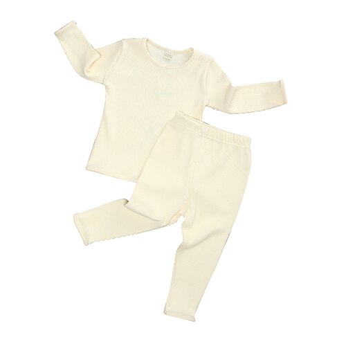 Ribbing ensemble doux automne hiver enfants vêtements pyjamas ensembles 2 pièces enfants à manches longues tissu pour garçons filles enfant en bas âge: 2 / 12M