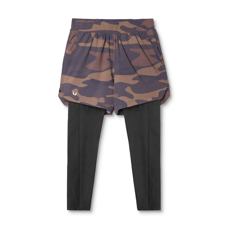 メンズ2層ランニングパンツ,2 in 1,ダブルデッキ,クイックドライ,ジム,フィットネス,トレーニング,2022: Camo / M