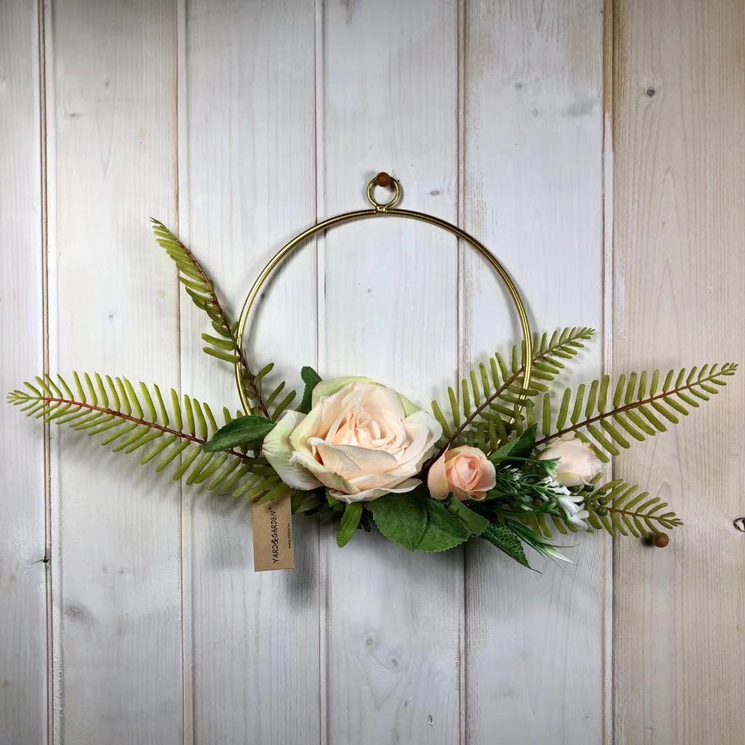 Cilected Geometric Metal Garland Home Hanging Artificial Rose Flower Ring Holder Wall Hoop Wreath Wall Hanging Decoration: A067R05