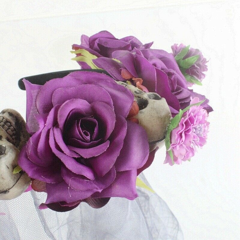 De dødes dag jul rose sort slør med blomster dame fancy dress halloween bryllup død brud pandebånd kostume hovedbeklædning