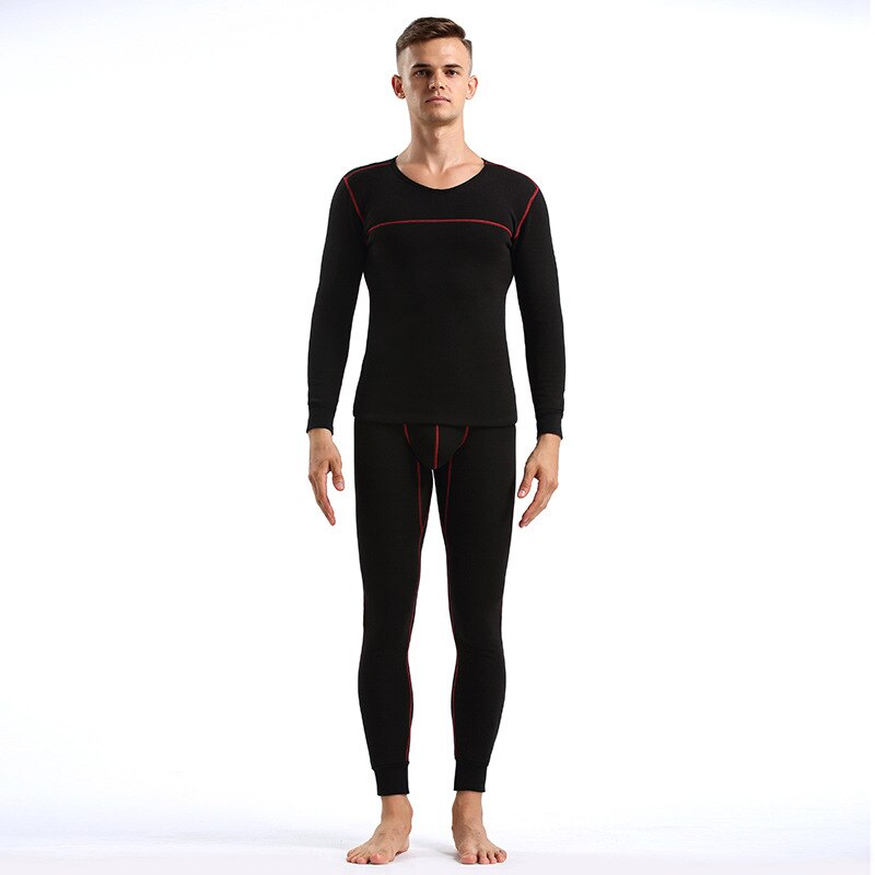Conjunto de ropa interior térmica de invierno para hombre, Calzoncillos largos de algodón, ropa interior gruesa de terciopelo, ropa térmica de M-XXL: Black / L