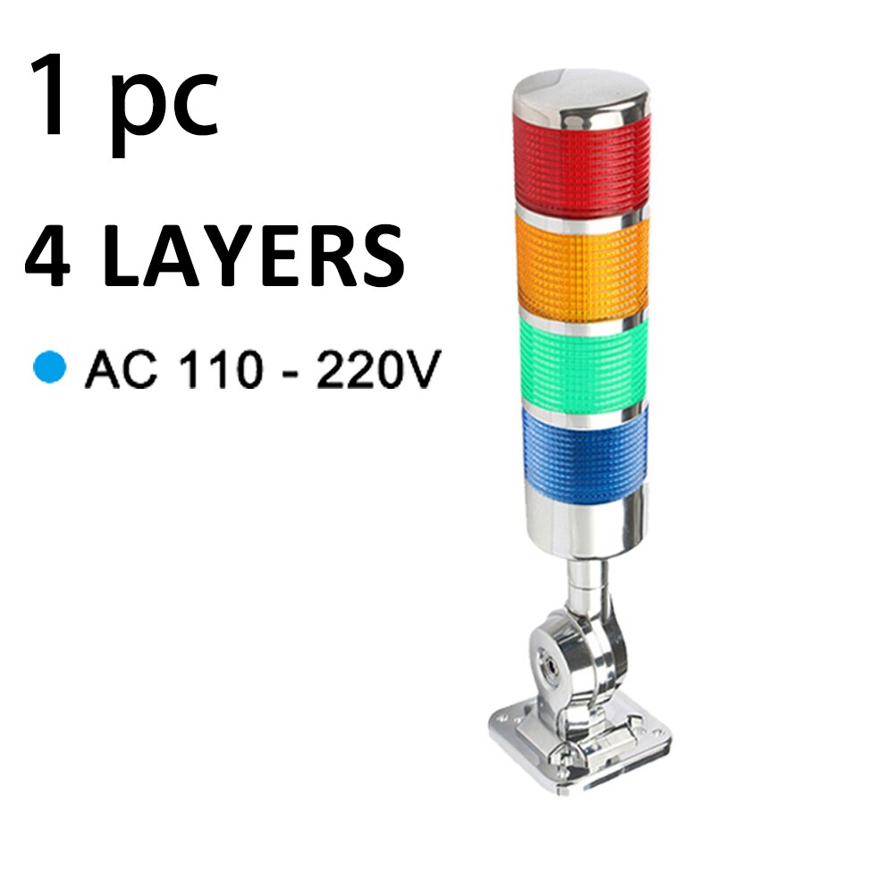 Rotatable 180 Stack light Red warning light industrial for CNC machine 24V 12V LED 220V Steady flashing light 4 layers Silver: D-CS4-110-220V