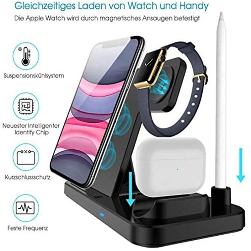 4 in 1 Wireless Charger for Apple Watch SE 6 5 4 3 2 AirPods Qi 15W Fast Wireless Charging Station for iPhone 12 Pro 11 X XS XR