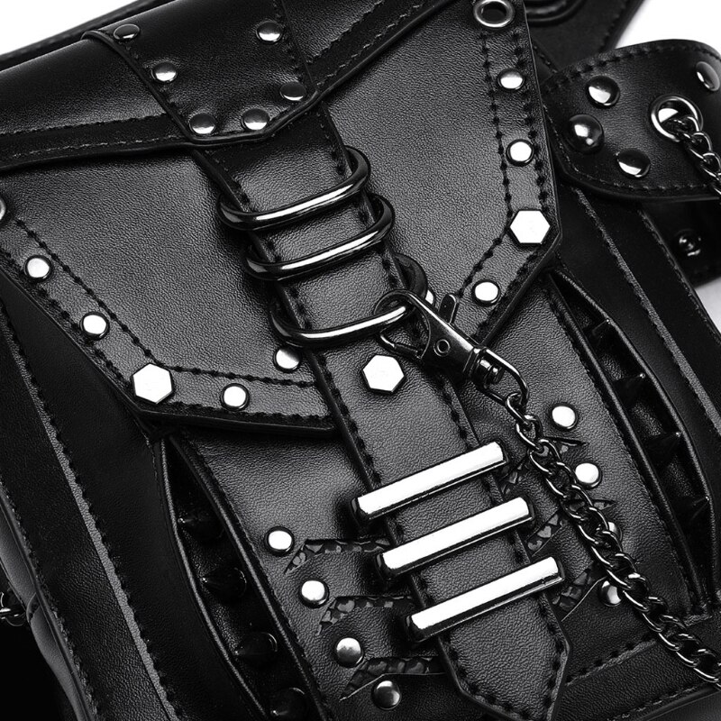 Meisje Gothic Heuptas Fanny Pack Lederen Steampunk Zak Kant Zak Reizen Purse Black Pu Leer Modieuze En Unieke