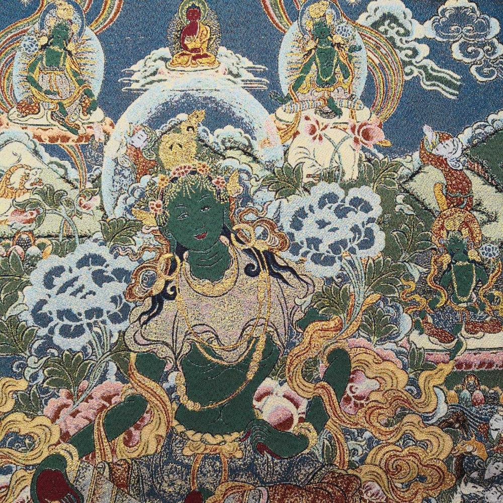 36 inch Chinese Folk Silk embroidery Green Tara Mahayana Buddhism Thangka Painting Mural