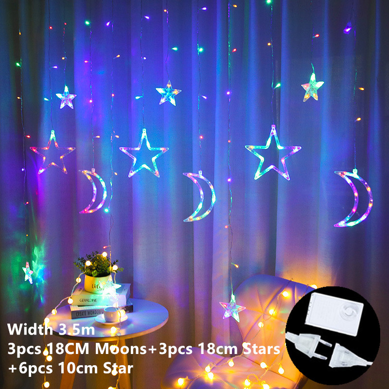 Guirlande lumineuse LED en forme de lune et d&#39;étoile, luminaire décoratif d&#39;intérieur et d&#39;extérieur, idéal pour un jardin ou un Patio, ou comme décoration de noël, 220V, ue: Style 1 changeable