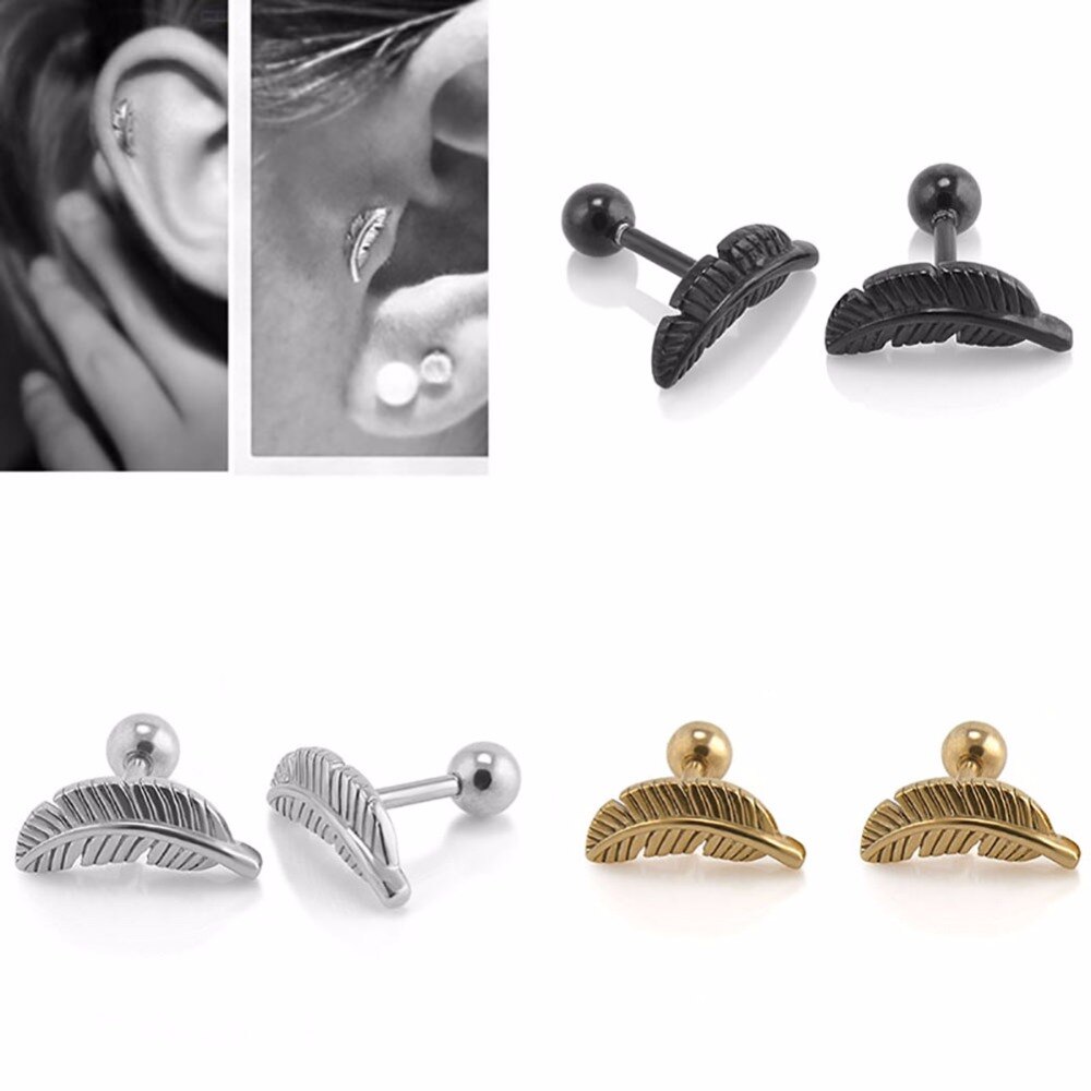 1 par retro punk mini blad engel fjer ørestikker brusk helix bar øreringe piercing smykker