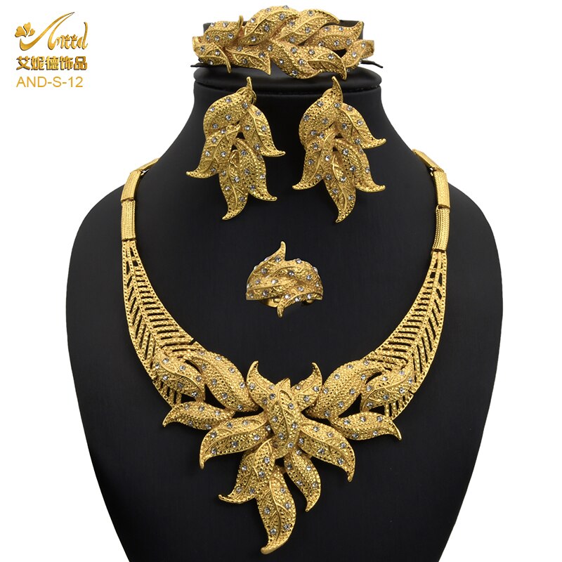 ANIID Dubai Bridal Jewelry Sets Necklace Earring For Women African Hawaiian Wedding 24KGold Bridesmaid Accessories Turkish: Default Title