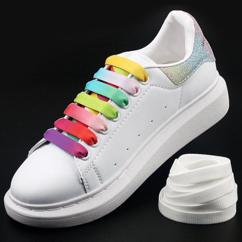 Lacets de couleur dégradé, arc-en-ciel MCQ, chaussures blanches classiques décontractées, plates, tissage de précision unisexe, 100CM, 6 couleurs
