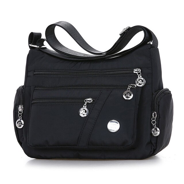 Women Shoulder Messenger Bag Waterproof Nylon Oxford Crossbody Bag Handbags Large Capacity Travel Bags Purse Wallet: Black