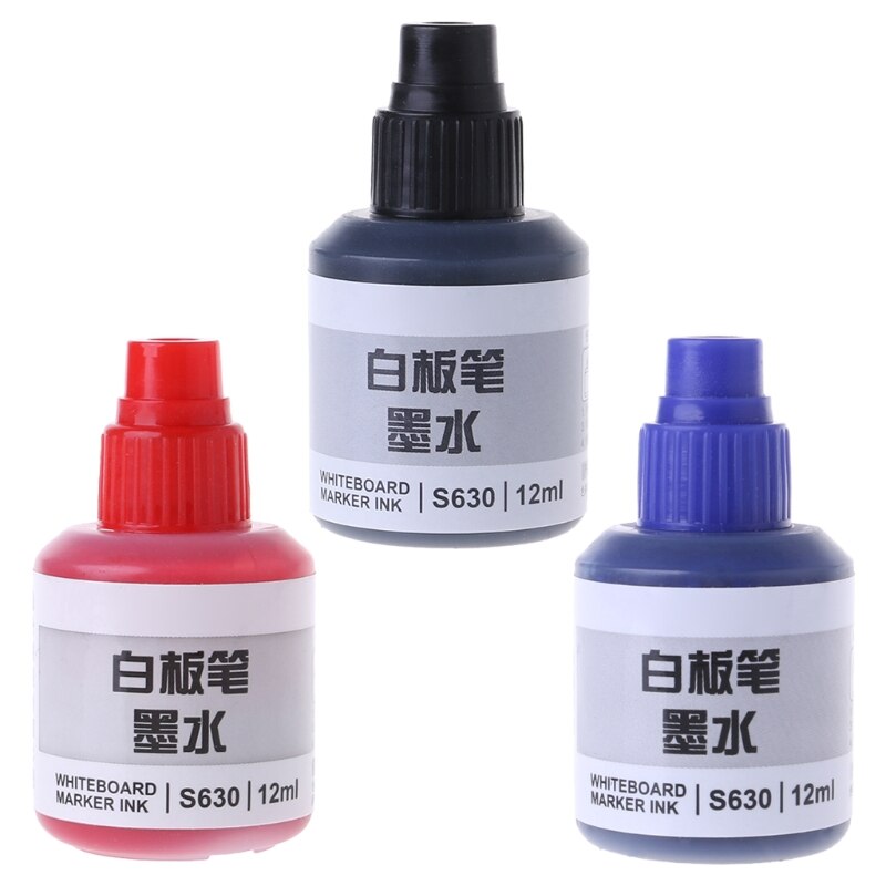 12Ml Marker Pen Refill Inkt Voor Bijvullen Inkt Whiteboard Marker Pen Zwart Rood Blauw 3 Kleuren
