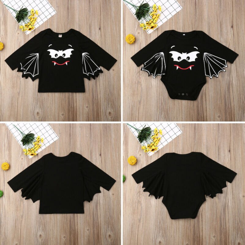 Novo festival crianças pano bebê recém-nascido menina menino manga longa halloween bat camiseta roupas macacão camiseta roupas