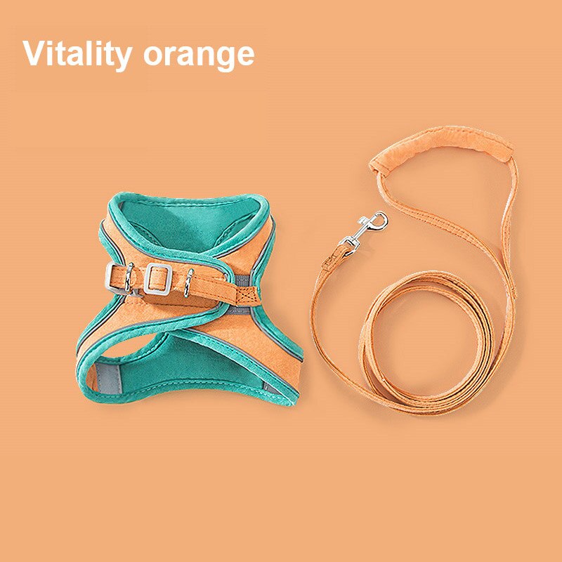 Cat Harness Leash Set Rope Vest-style Harness With Reflective Strips Adjustable Leashes for Cat Walking Pet SLeash Chest Strap: Green orange / L (4-7.5kg)