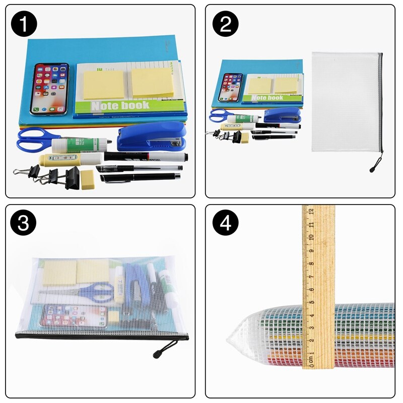 18Pcs Plastic Mesh Zip Document Holder, Letter Size Waterproof Document Pouch for School Office Supplies, Arts & Crafts Organizi