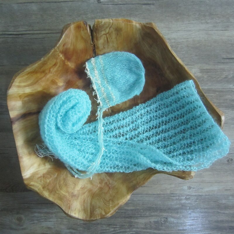 Nyfødt baby fotografering rekvisitter, håndlavet strik mohair wrap, baby blødt tæppe, wrap med matchende hat: Lysegrøn
