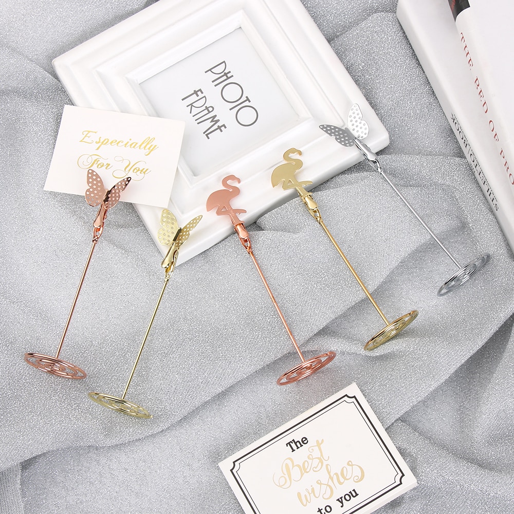 Cool Bruiloft Plaats Kaarthouder Romantische Vlinder Flamingo Vorm Foto Clip Tafel Nummer Stand Photo Map Bruiloft Benodigdheden