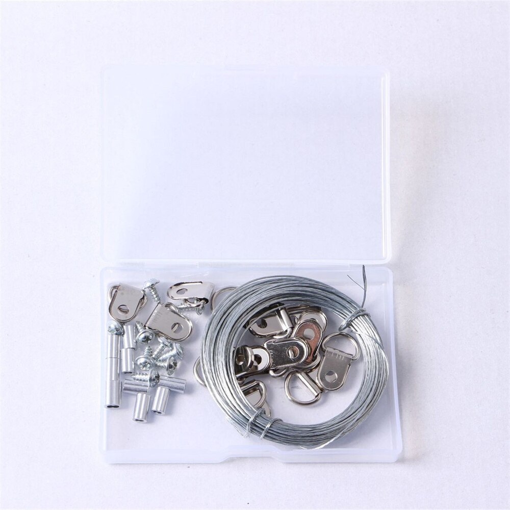 Picture Hangers Hooks 30m Wire Photo Frame Hanging Kit D Ring Stainless Steel Silver Steel Wire Rope Aluminum Buckle Set