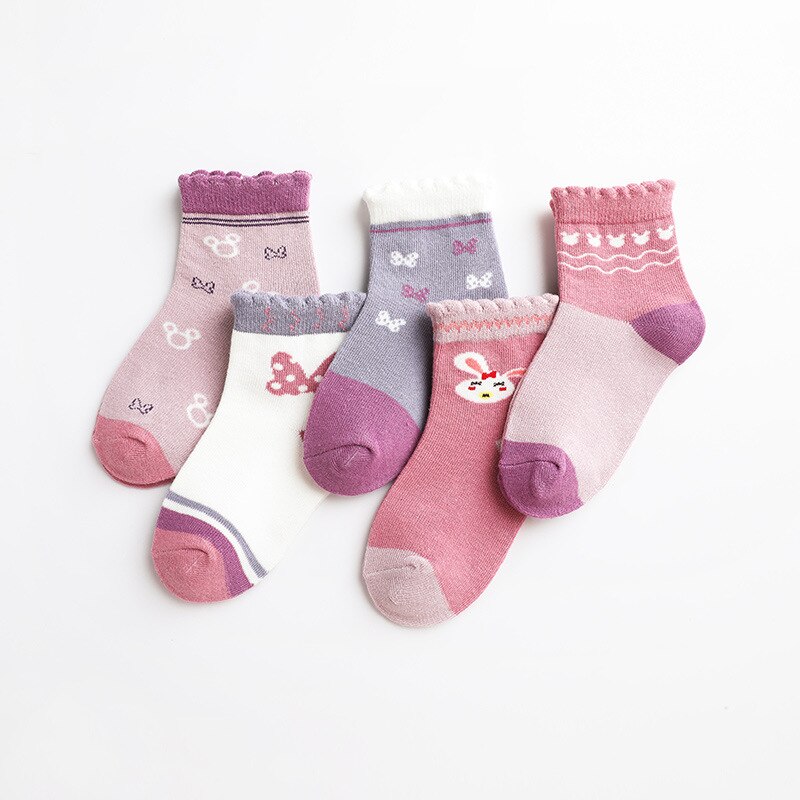 5 par/partia jesienne skarpetki dla dzieci koreańskie skarpetki dla dzieci bawełniane słodkie skarpetki dla niedźwiedzi oddychające skarpetki dla dziewczynek: 3 / S(1-2Y)
