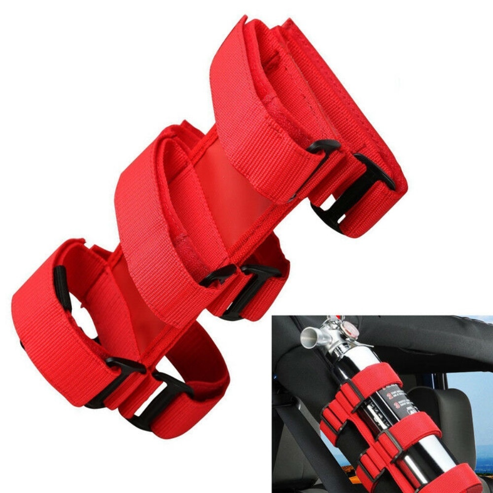 For Jeep Wrangler YJ TJ JK Trucks Car Accessories 1PC Adjustable Red/Black Roll Bar Safety Fire Extinguisher Holder Safety Belt