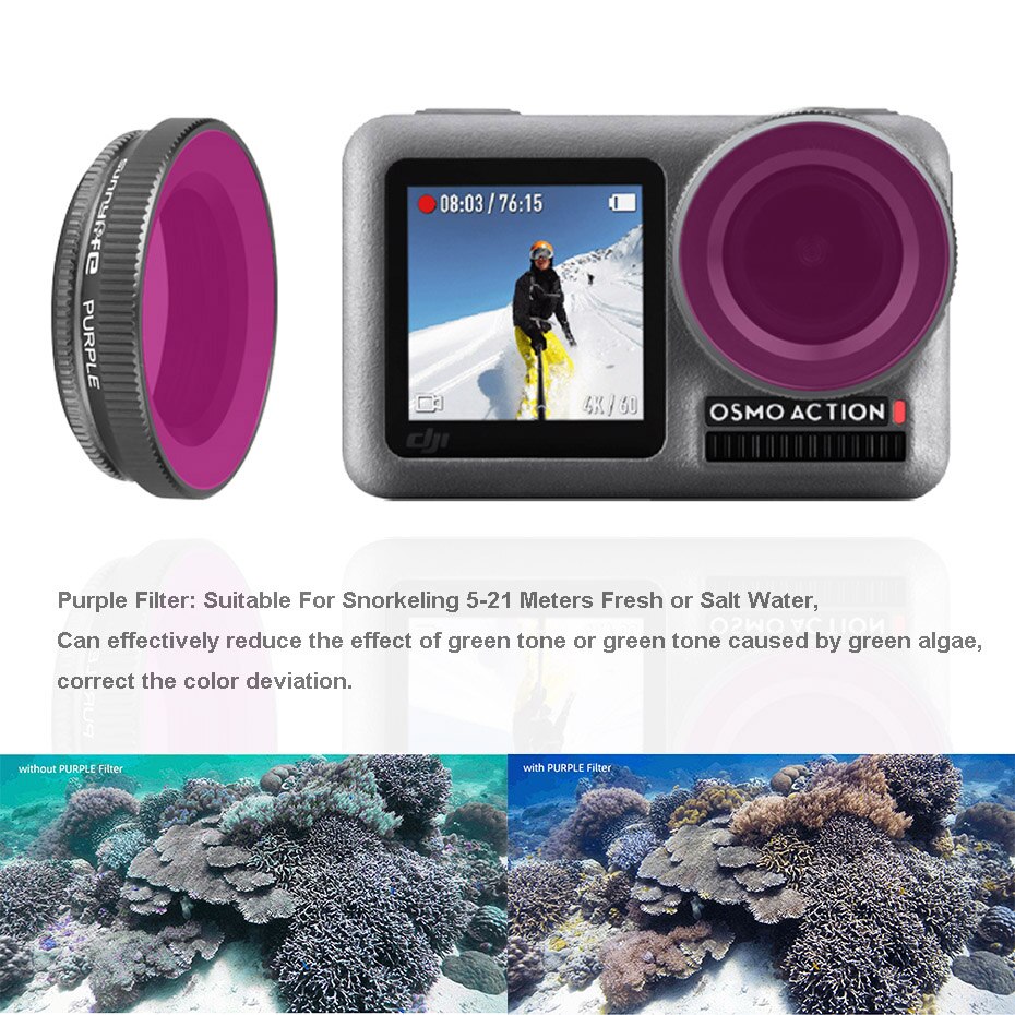 För osmo action kamera filter dykning röd magenta rosa filter för dji osmo action uv  nd4/8/16/32- pl optiskt glas lins tillbehör