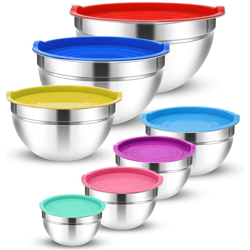 Ensemble de bols à mélanger avec couvercles, 7 pièces, bols à mélanger en acier inoxydable, bols de rangement en métal pour la cuisine, pour la préparation, la cuisson: Default Title
